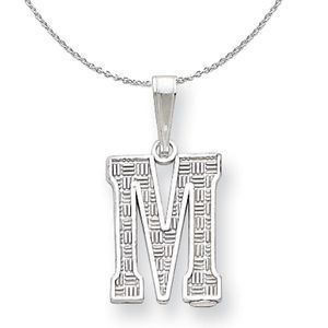 Silver, Sami Collection, Textured Block Initial M Necklace - 16 In